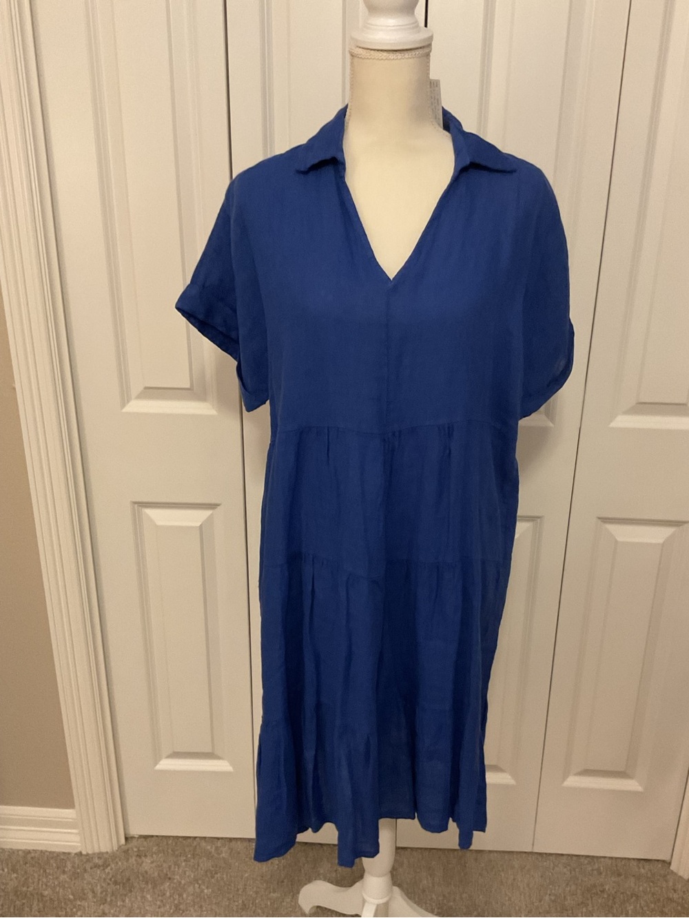 Francesca Bettini Linen V-Neck Tiered Mini Dress NWT Size Large